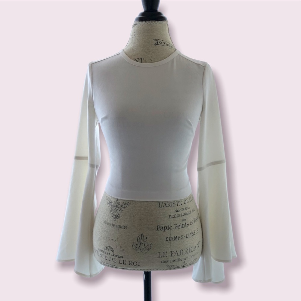 Y2K Bebe White Long Sleeve Blouse Flared Bell Sleeves